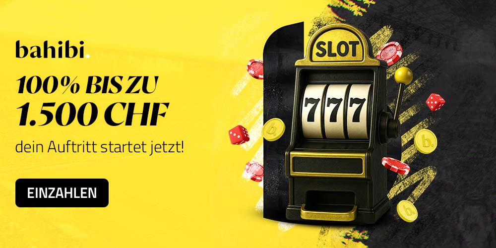 Bahibi Casino Willkommensbonus mit goldener Slotmaschine und 777 Symbol